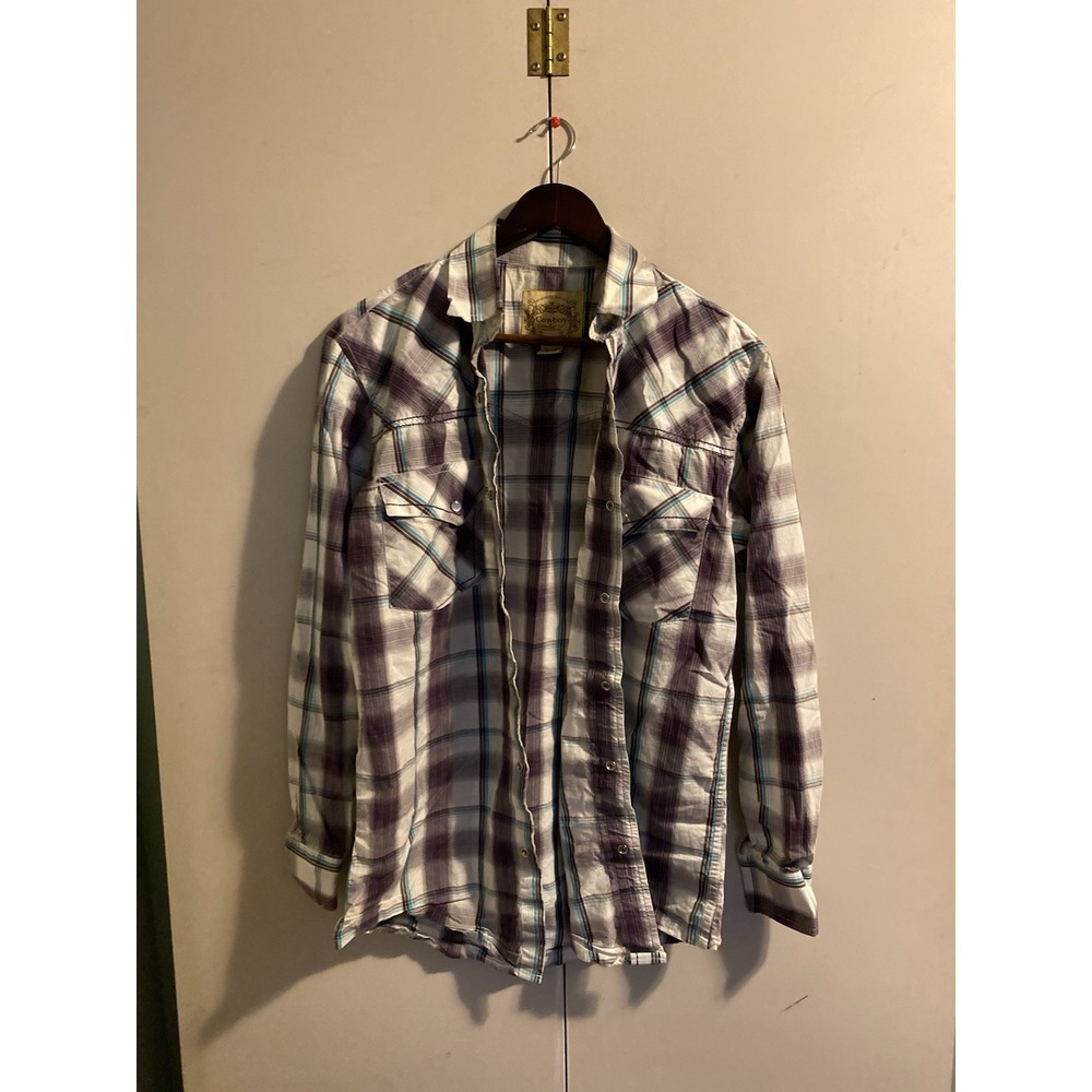 Lammles Cowboy Collection Plaid Western Pearl Snap Shirt Mens Medium M Purple